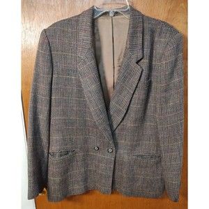 Apertif size 16 two-piece skirt suit brown plaid wool blend, midi length skirt
